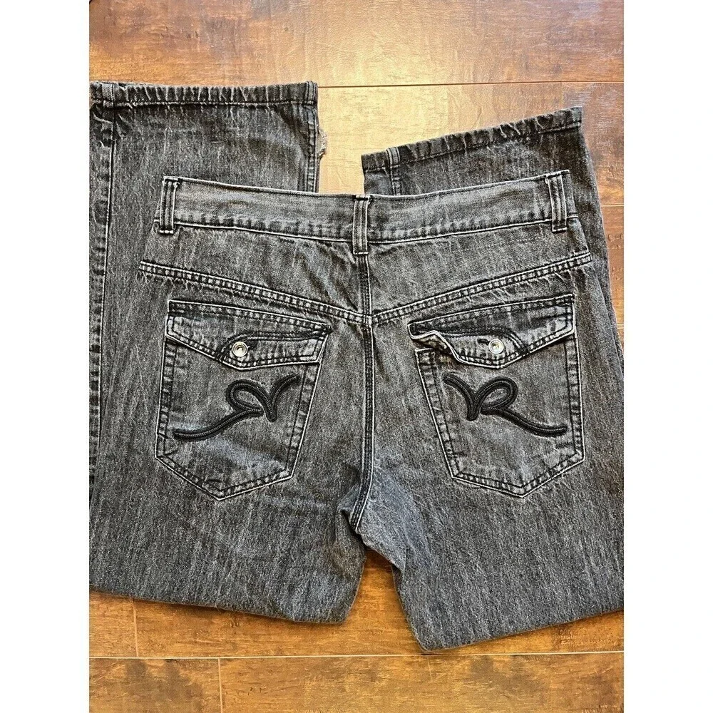 Rocawear Mens Gray Wash Straight Boot Cut Jean Distressed Size 36